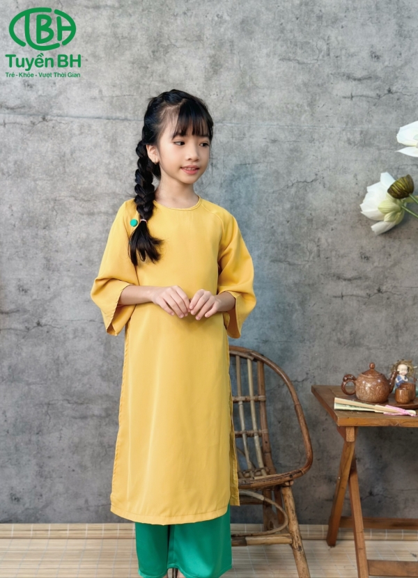 Áo dài cúc bọc màu Hồng