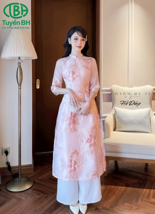 Áo dài hoa đào Hồng 