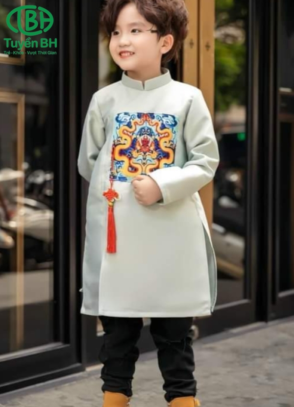 Áo dài Đỏ in họa tiết bé trai 