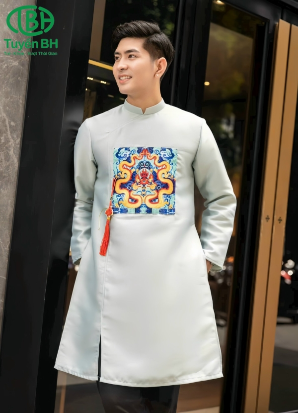 Áo dài Đỏ Nam in họa tiết 