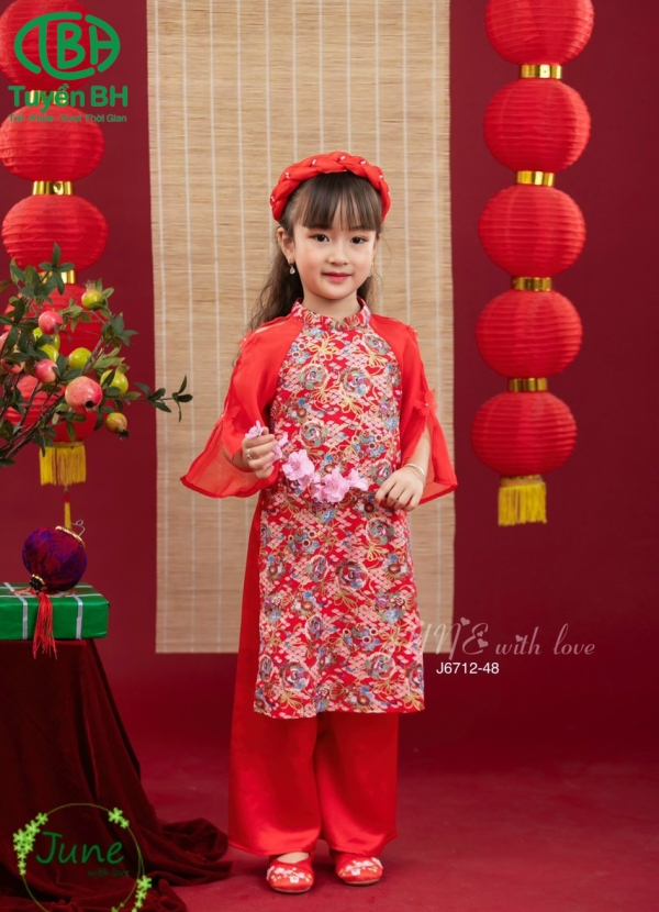 Áo dài tay bướm Hồng 