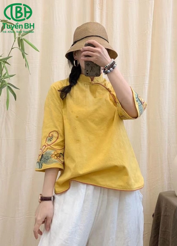 Áo Vàng linen Quảng Châu cao cấp 