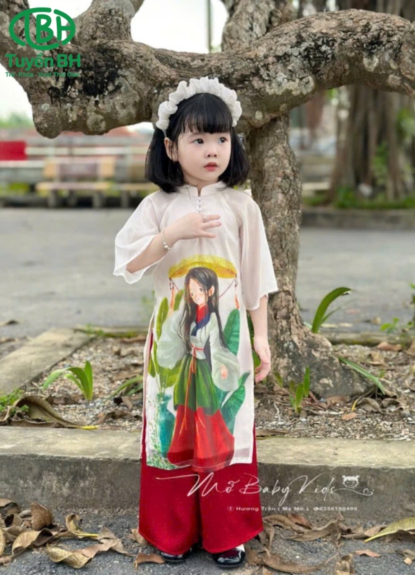 Áo dài Vàng cúc ngọc in cô gái 