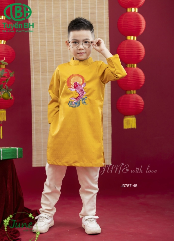Áo dài bé trai thêu cá chép Đỏ 
