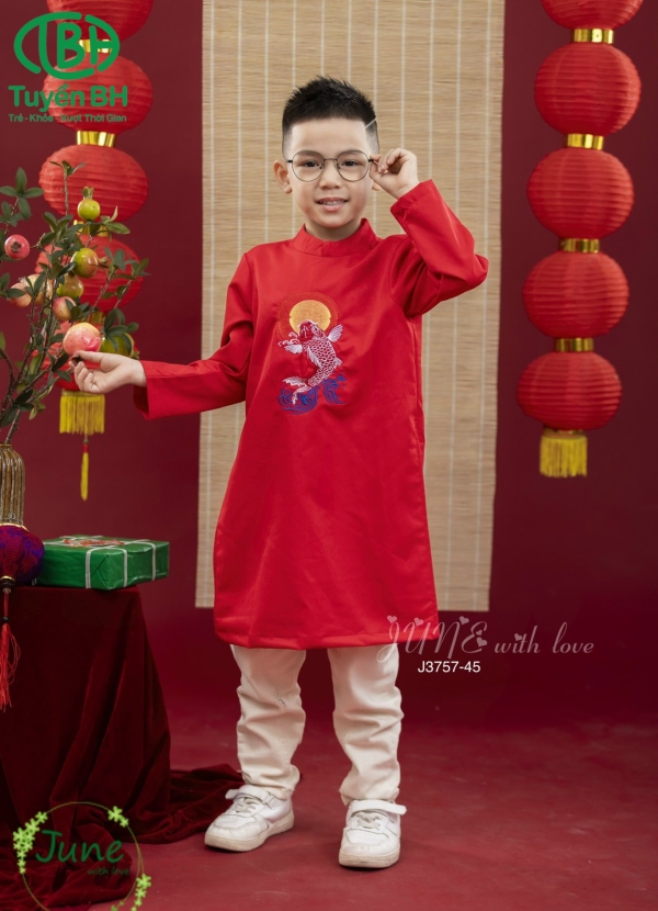 Áo dài bé trai thêu cá chép Vàng 
