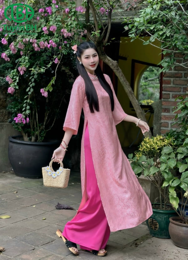 Áo dài tằm Hồng 