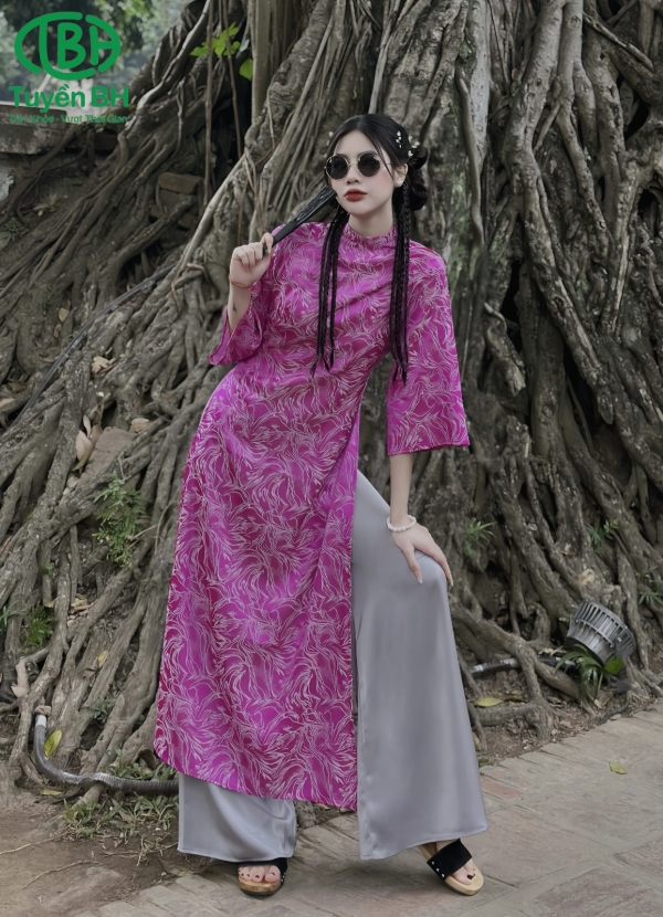 Áo dài Hồng sen họa tiết mới
