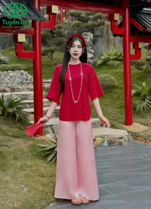 Bộ lam quần Đen cổ Tết dây nơ 