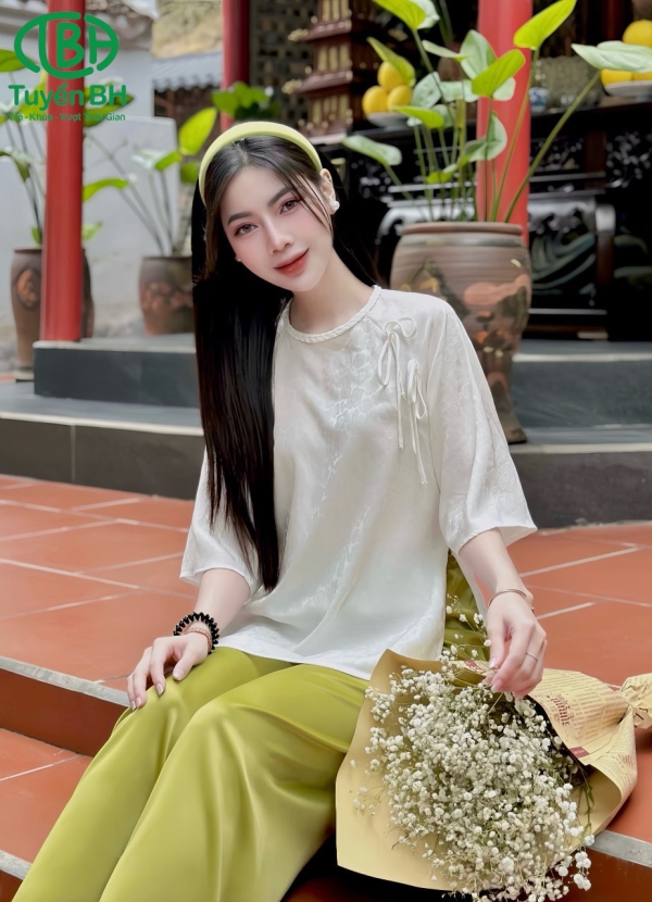 Bộ lam cổ Tết dây nơ Vàng