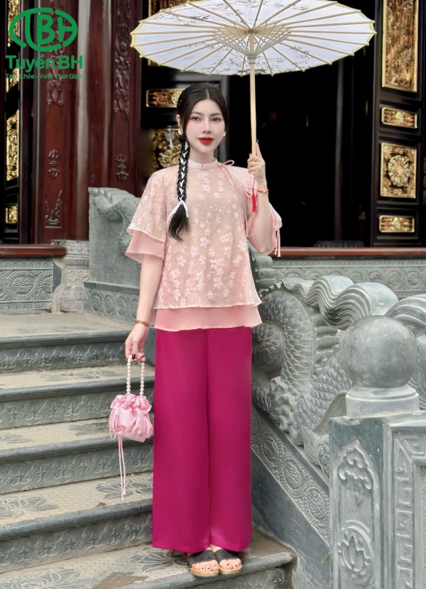 Set voan Xanh hoa nổi 2 lớp