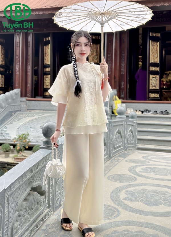 Set voan Xanh hoa nổi 2 lớp