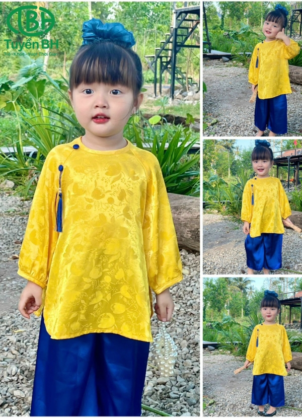 Set pháp phục bé gái 3 cúc Xanh 