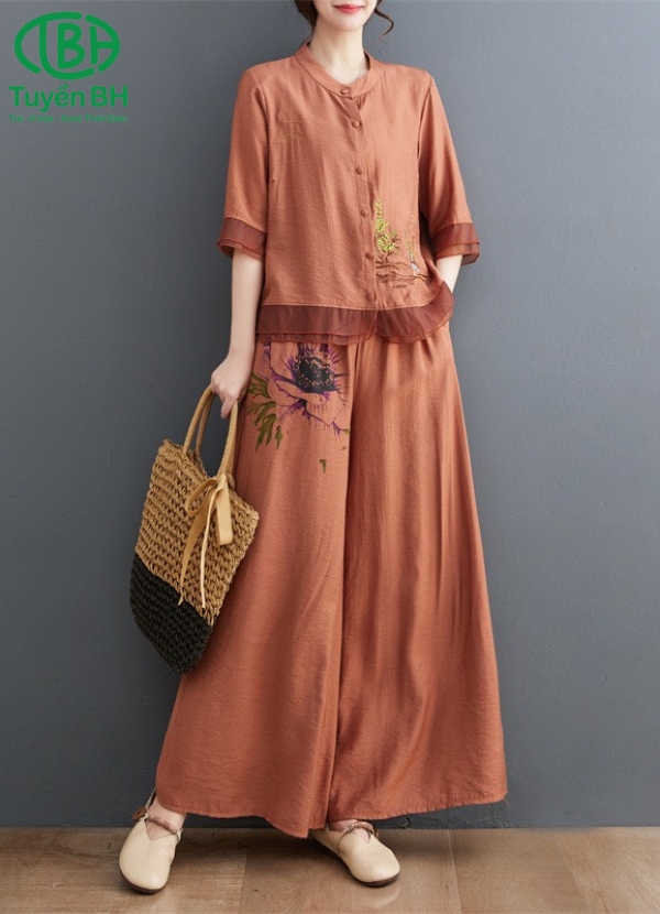 Set linen Nâu QCCC lai phối voan 