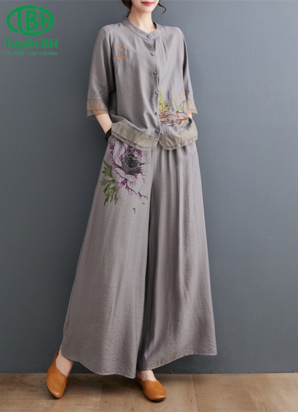 Set linen Nâu QCCC lai phối voan 
