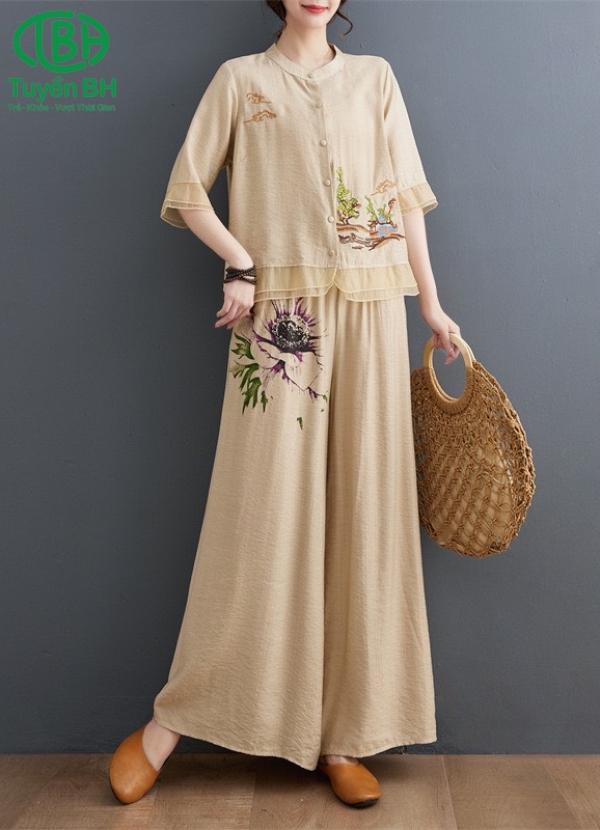 Set linen Nâu QCCC lai phối voan 