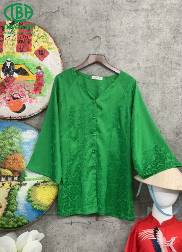 Áo lẻ bà ba thiết kế tay loe Hồng tím