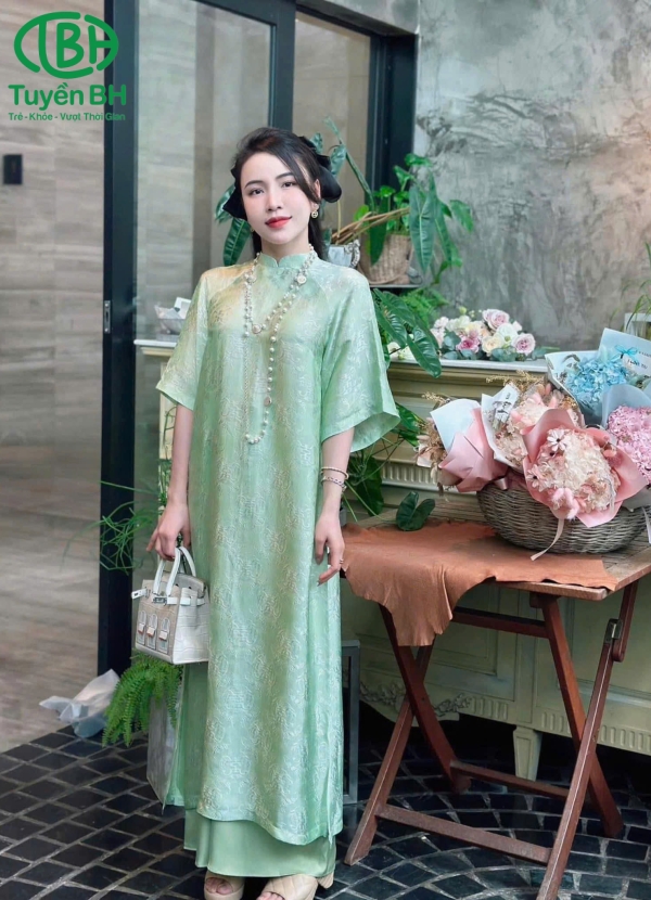 Áo dài tơ tằm họa tiết chữ Thọ Đỏ 