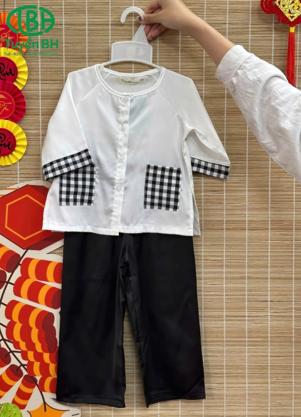 Bà ba khăn rằn Xanh dương phối túi caro