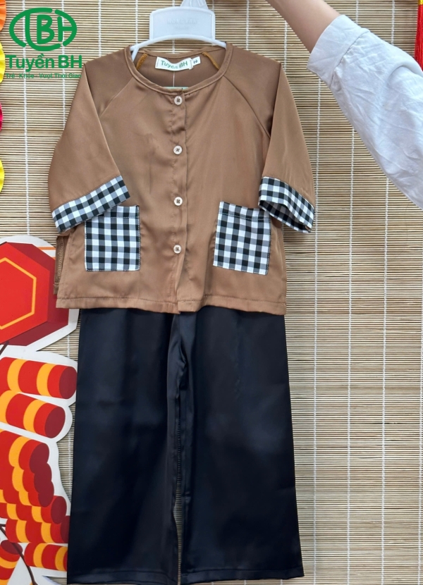 Bà ba khăn rằn Nâu phối túi caro