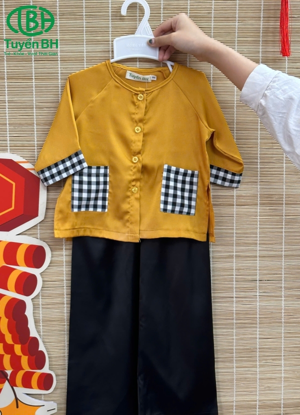 Bà ba khăn rằn Nâu phối túi caro