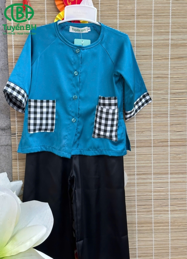 Bà ba khăn rằn Xanh dương phối túi caro