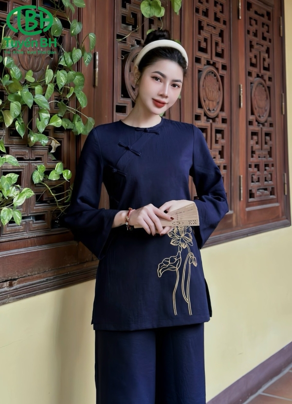 Bộ đũi thêu hoa sen Nâu