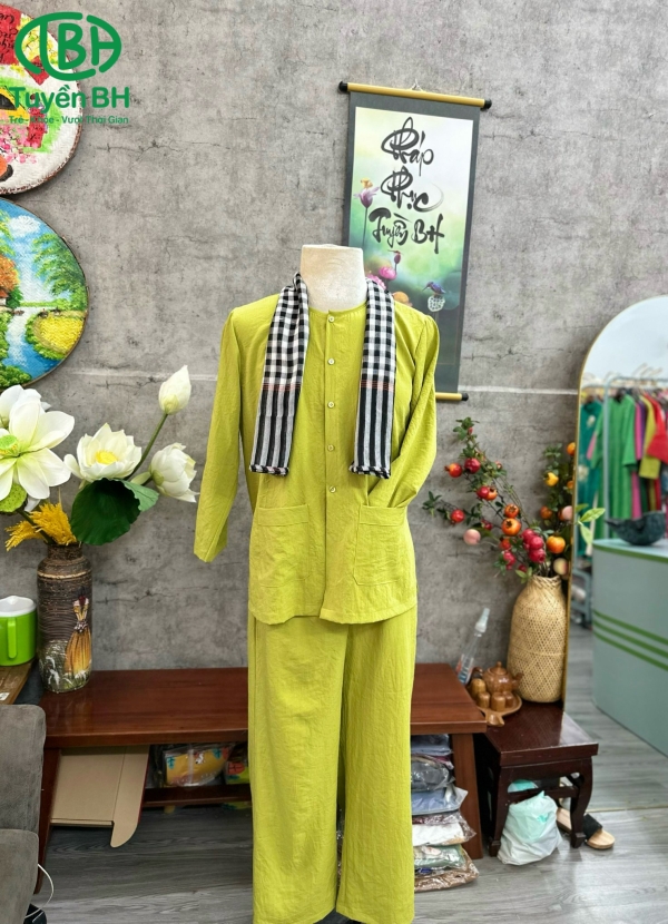 Bộ bà ba Nam linen đũi Vàng