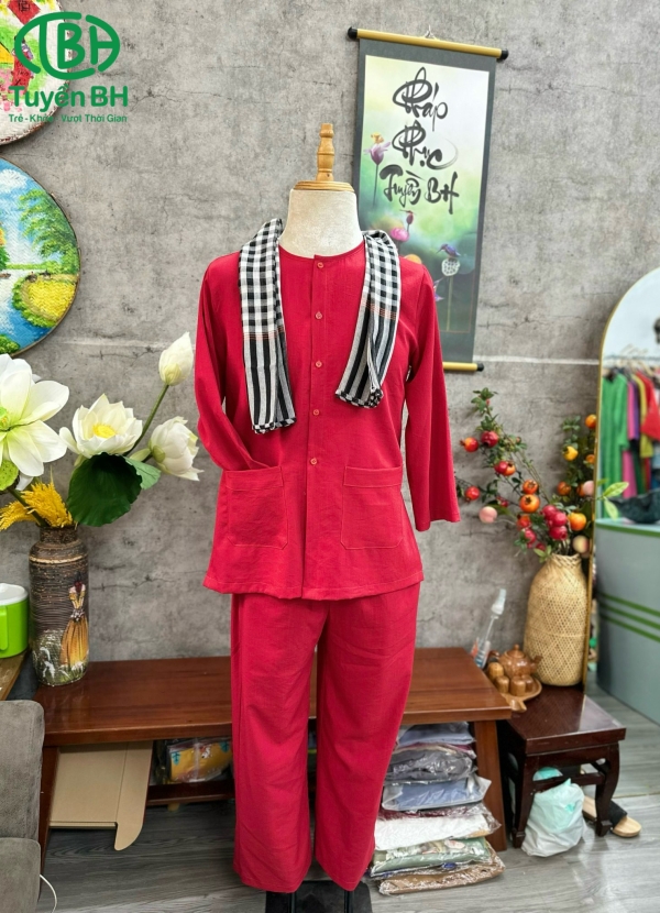 Bộ bà ba Nam linen đũi Đỏ