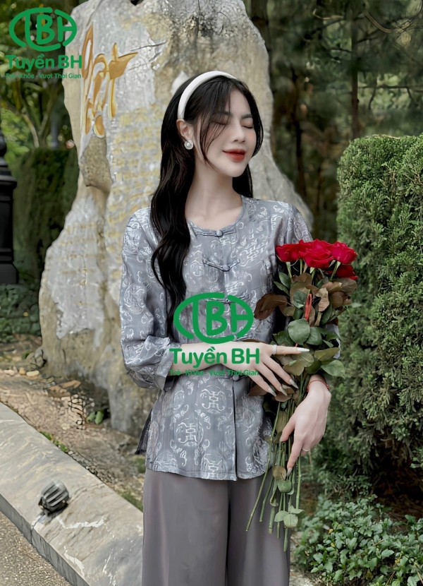 Bộ lam tơ tằm tay bồng màu Hồng Sen