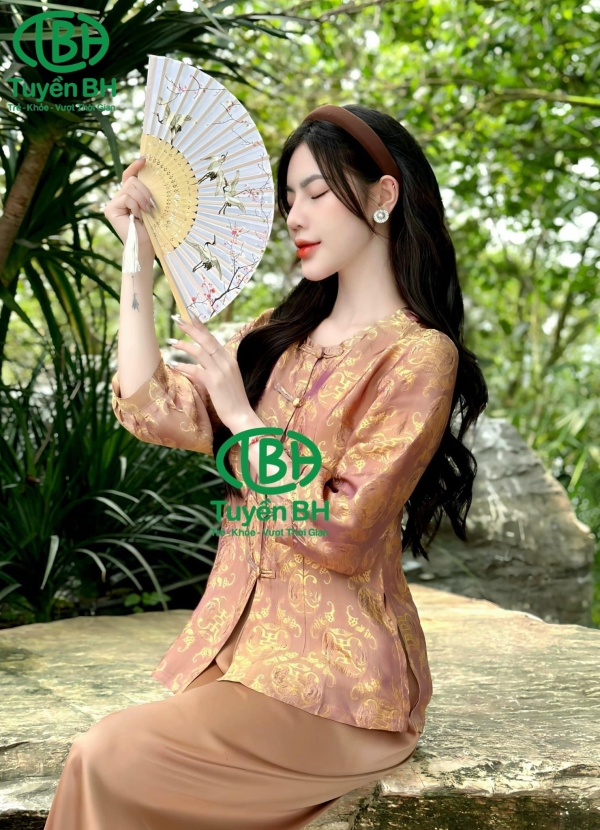Bộ lam tơ tằm tay bồng màu Hồng Sen