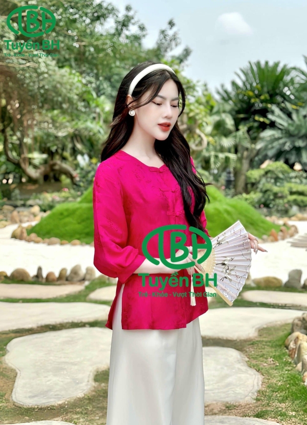 Bộ lam tơ tằm tay bồng màu Xanh Lá