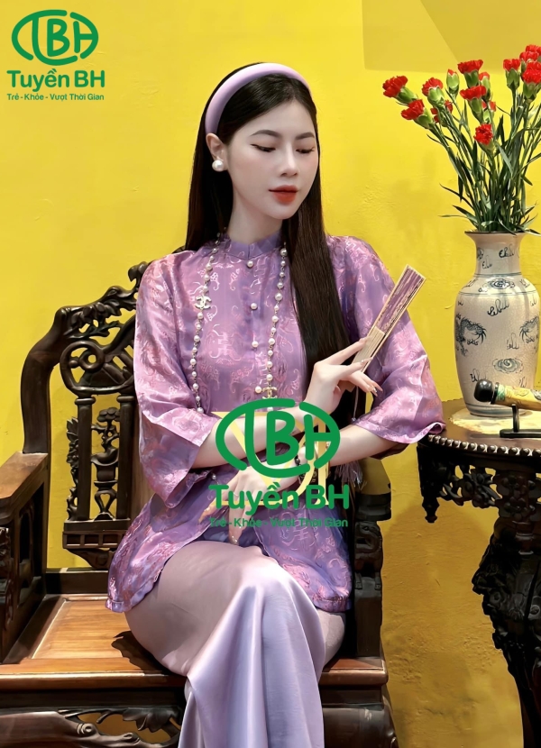 Bộ lam tơ tằm 6 cúc màu Tím