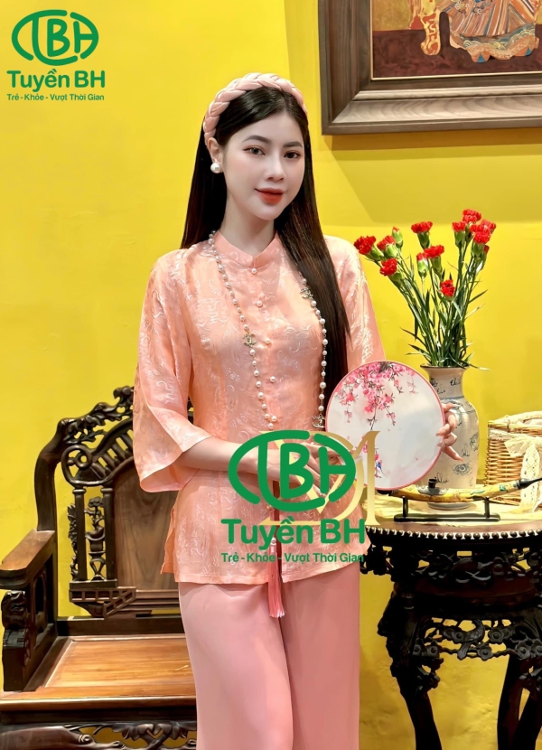 Bộ lam tơ tằm 6 cúc màu Tím