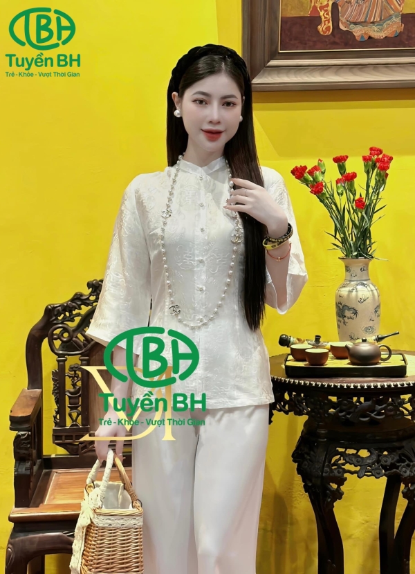  Bộ lam tơ tằm 6 cúc màu Nâu