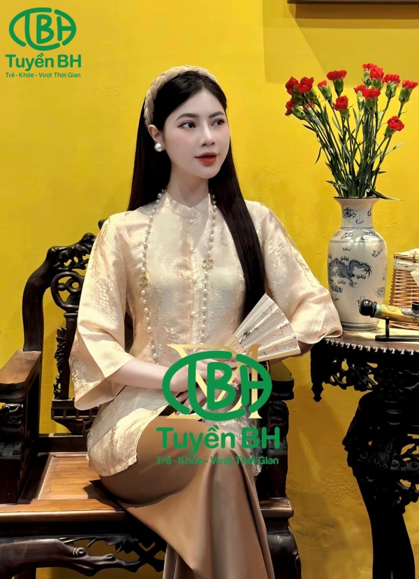  Bộ lam tơ tằm 6 cúc màu Nâu