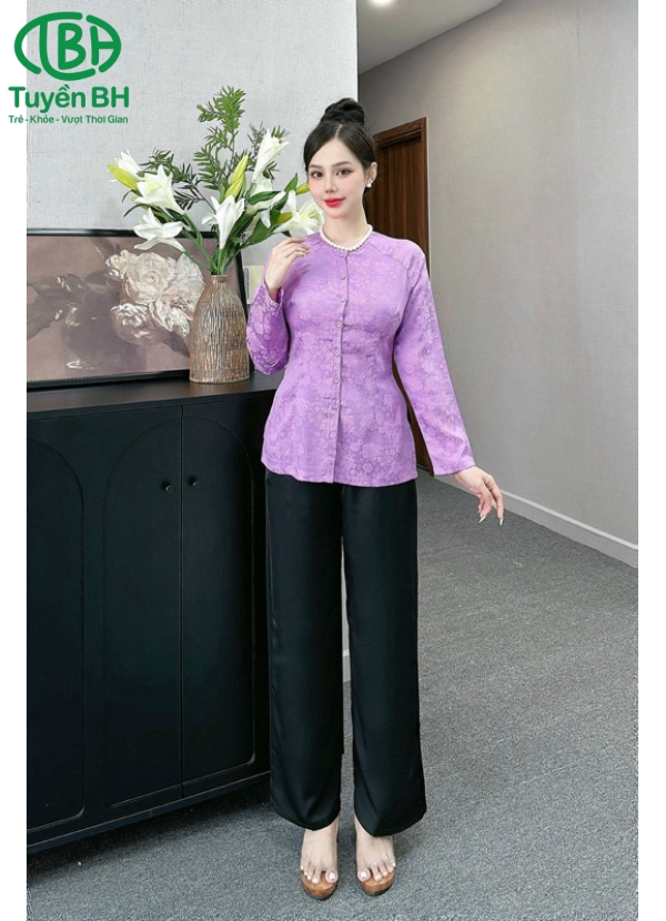 Bộ bà ba TD Vàng họa tiết hoa to