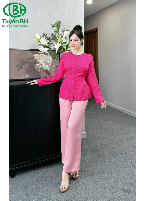 Bộ bà ba TD Vàng họa tiết hoa hồng to
