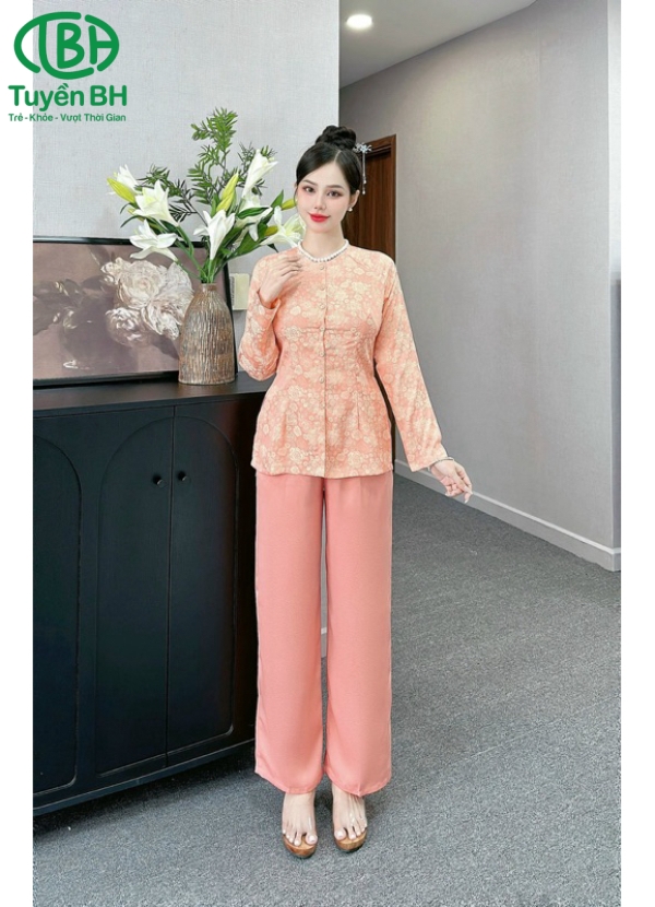 Bộ bà ba TD Vàng họa tiết hoa to