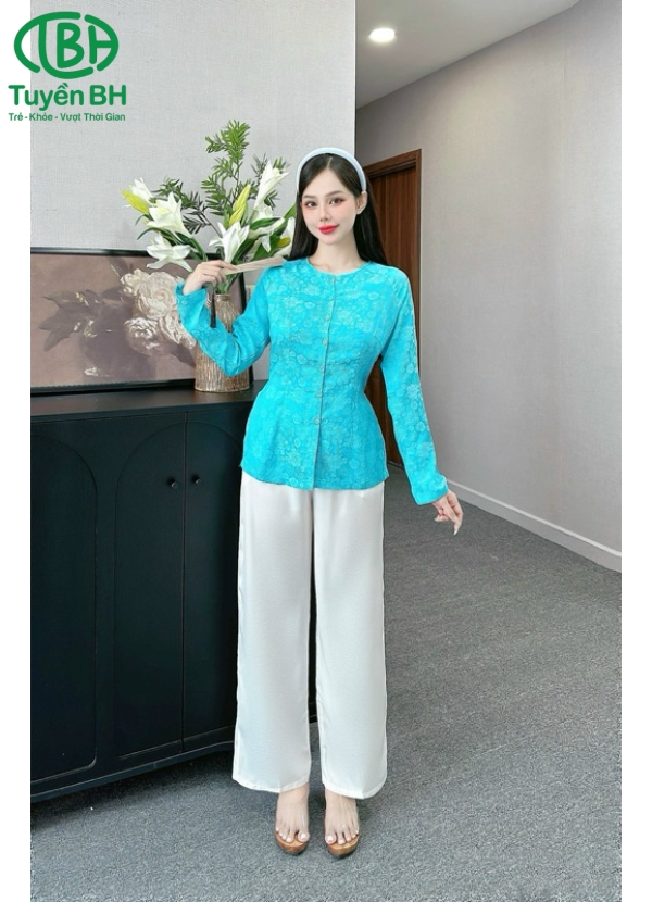 Bộ bà ba TD Tím họa tiết hoa to