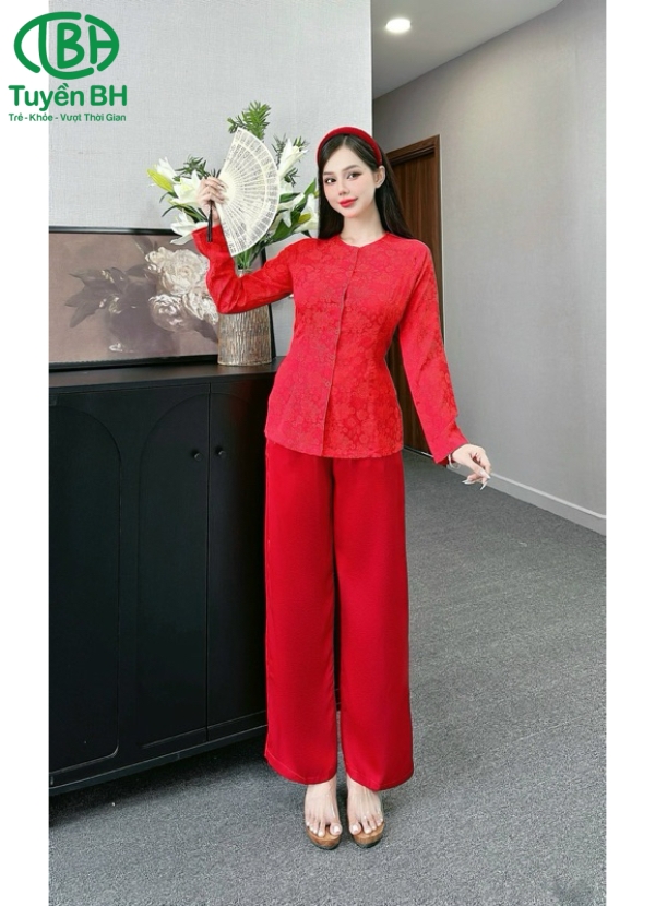Bộ bà ba TD Tím họa tiết hoa to