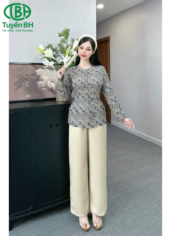 Bộ bà ba TD Vàng họa tiết hoa to