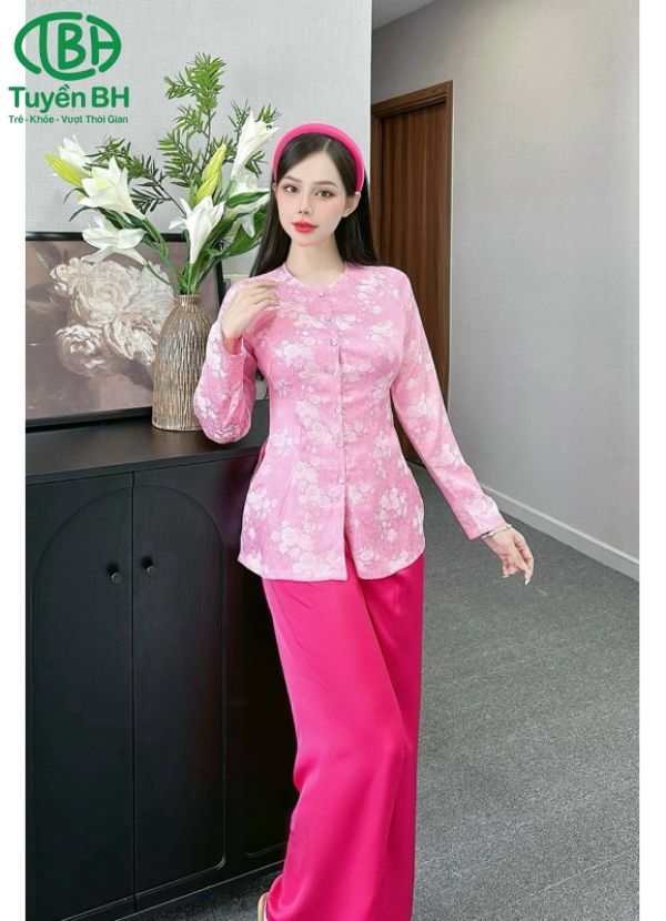 Bộ bà ba TD Vàng họa tiết hoa to