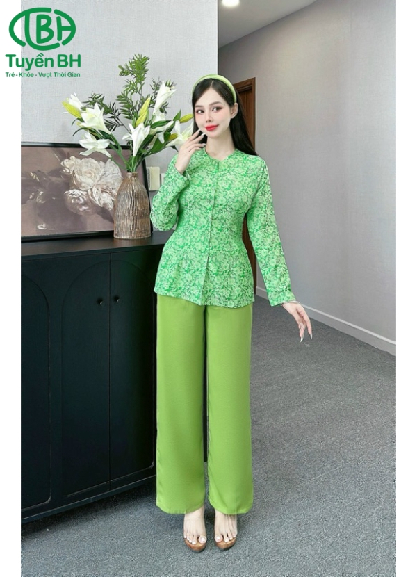 Bộ bà ba TD Vàng họa tiết hoa to