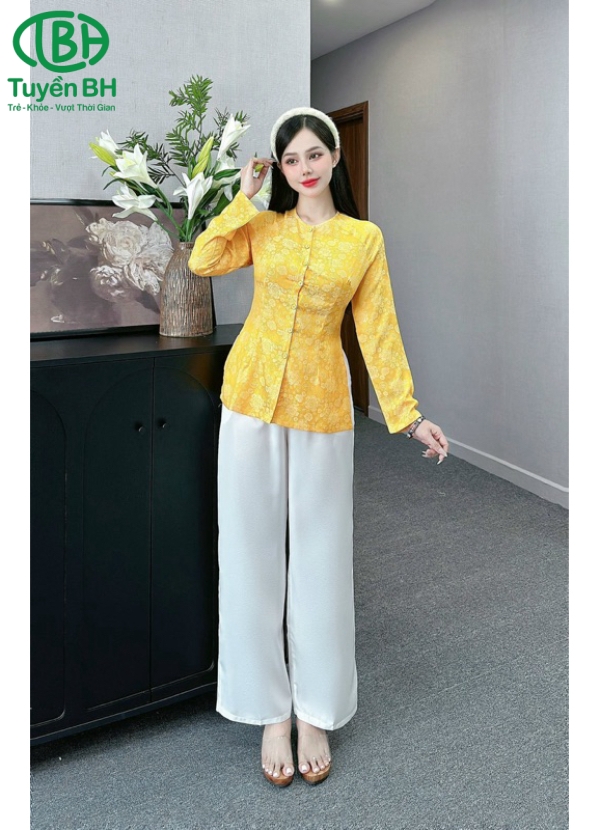 Bộ bà ba TD Vàng họa tiết hoa to