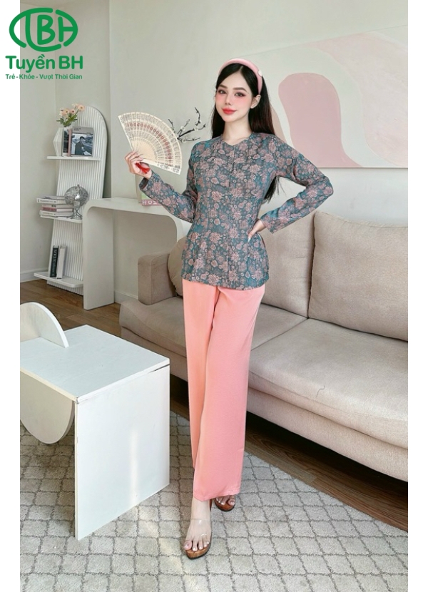 Bộ bà ba TD Vàng họa tiết hoa to