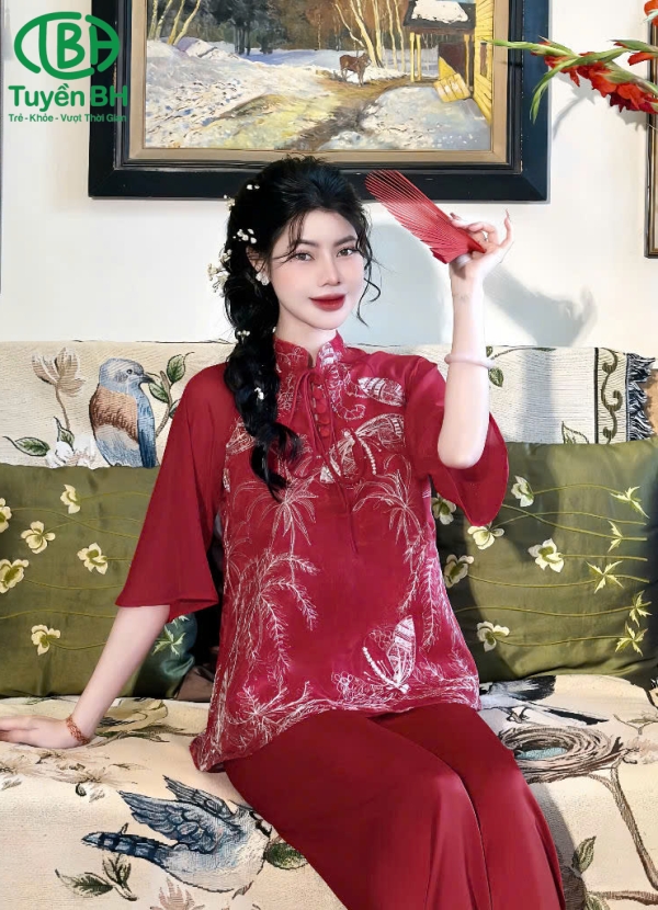 Bộ von thêu 2 lớp màu đỏ