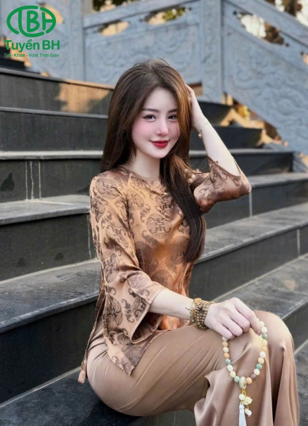 Bộ chữ thọ 5 khuy màu nâu