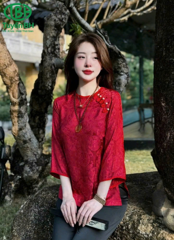 Bộ chữ thọ 5 khuy màu nâu
