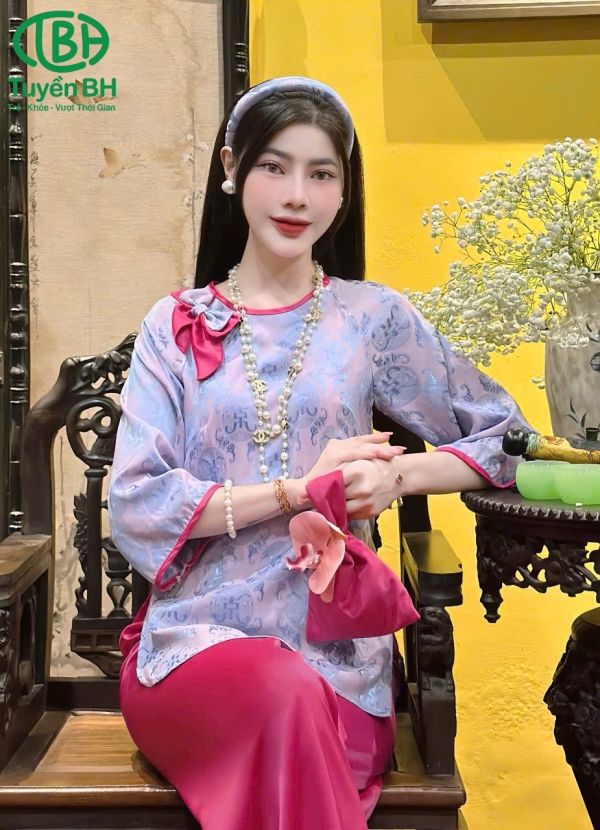Lam chữ thọ nơ vai xanh ngọc