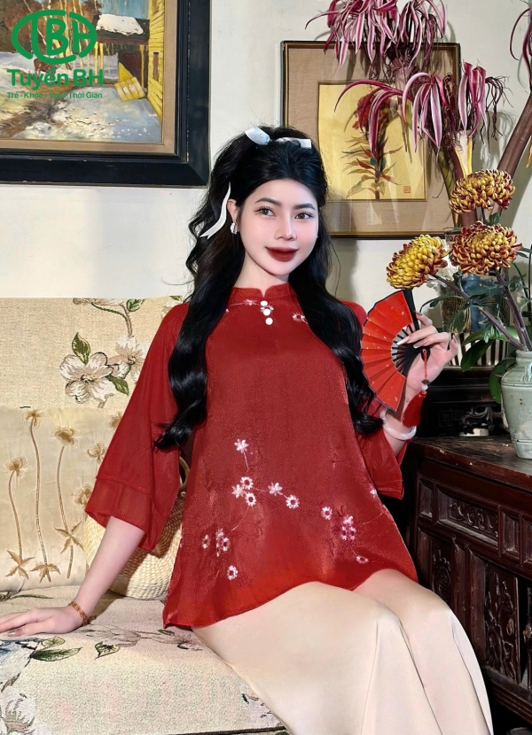 Set von tơ mẹ và bé của mẹ màu đỏ